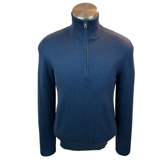 Banana Republic Silk Cashmere Quarter-Zip Sweater Mens Small Navy - Picture 2 of 11